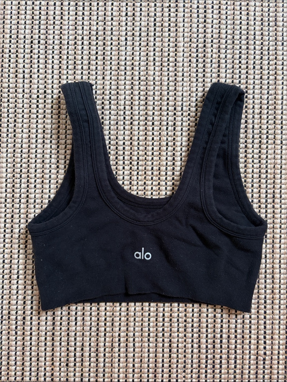 ALO Yoga Black Ribbed Scoop Sports Bra